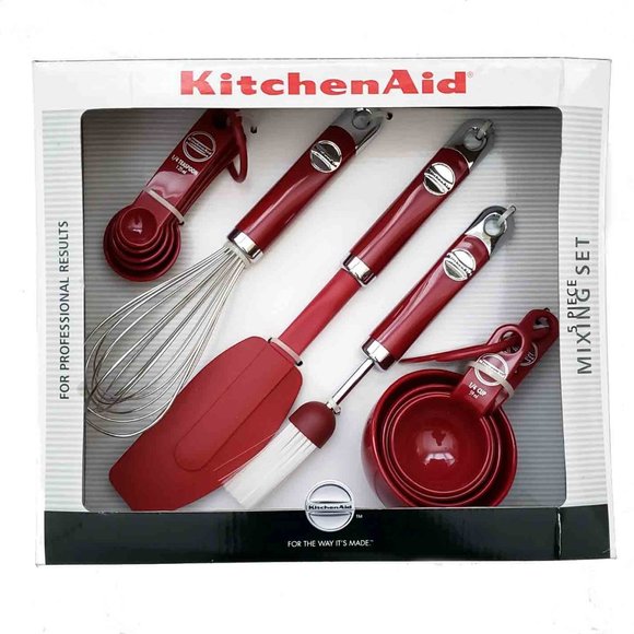 KitchenAid 5 Piece Mixing Set Red Silicone Stainless Steel